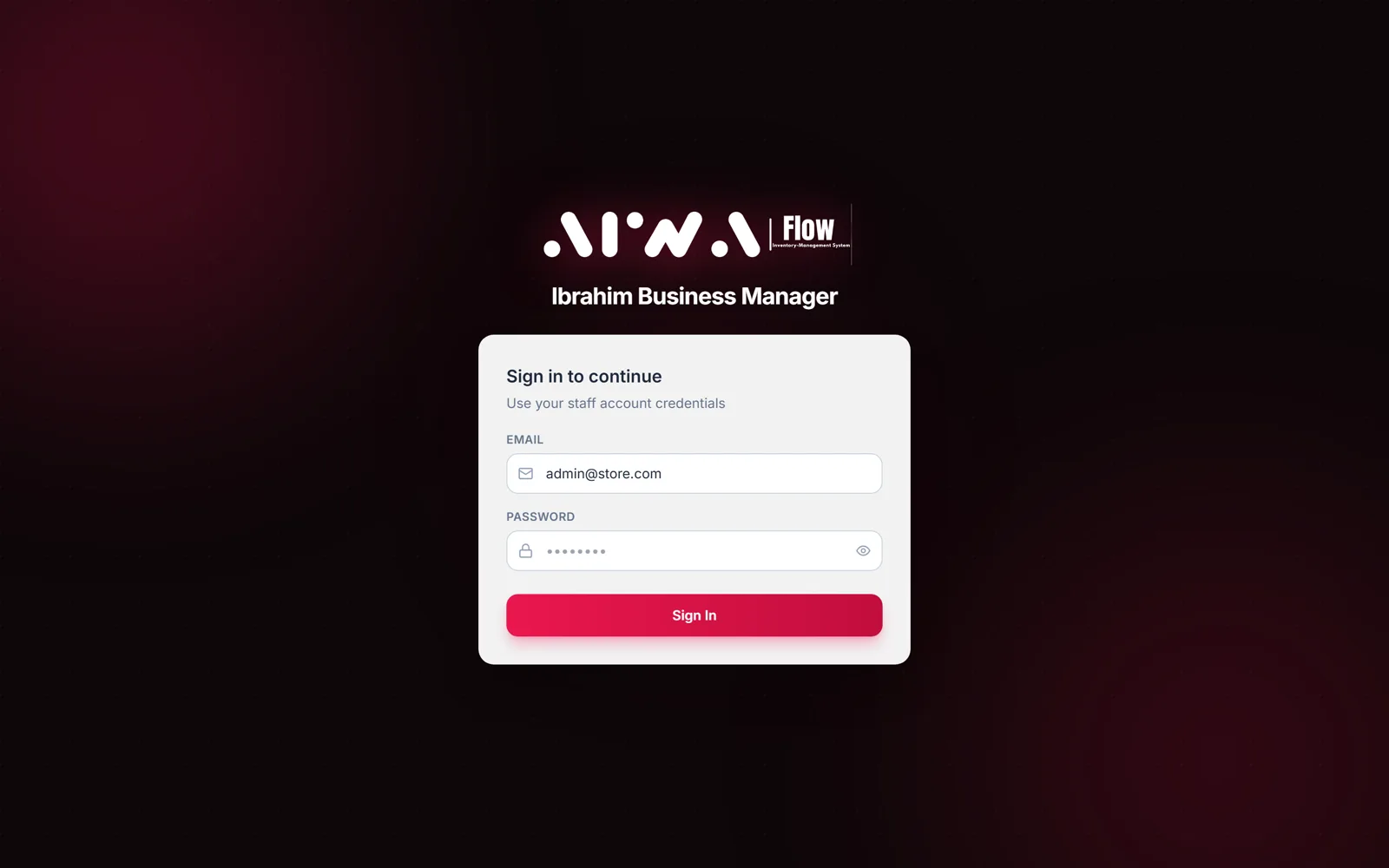 Ibrahim Business Manager sign-in page